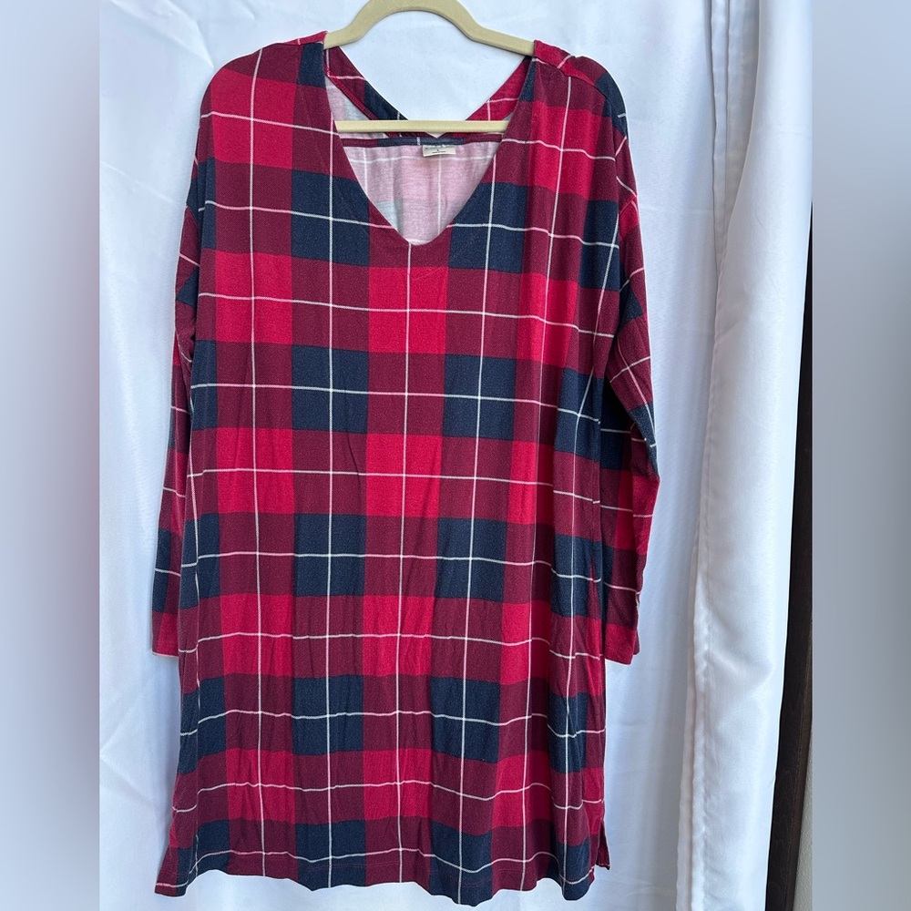 SOMA Cool Nights Long Sleeve Sleepshirt Nightgown Lounge Red/Blue/White Size L